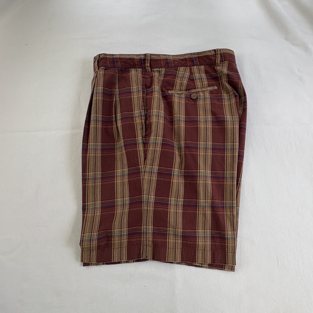Izod Mens 36 Madras Plaid Shorts Vintage Cotton Pleated India Vibrant